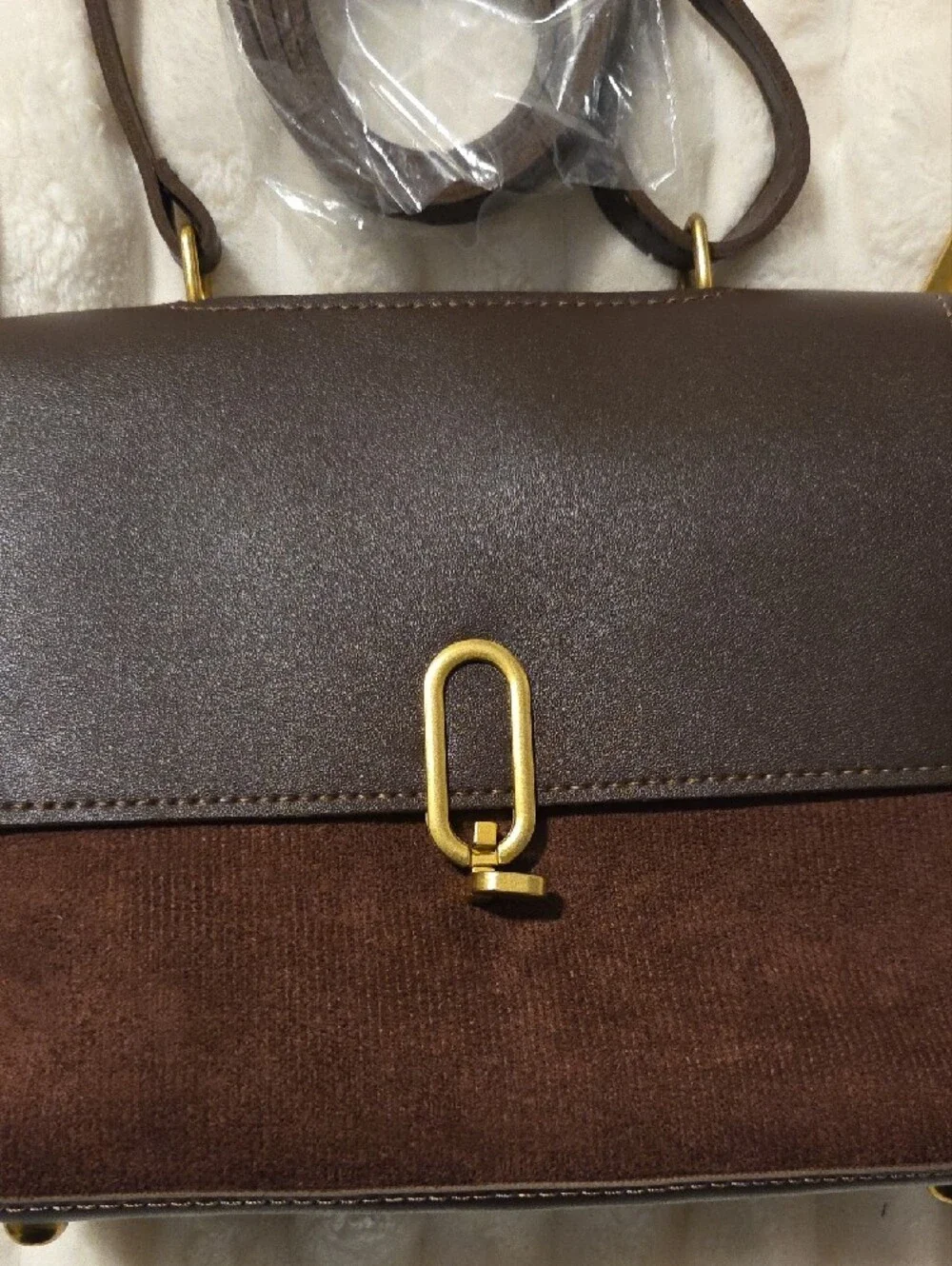 Brown Women's Top-Handle Crossbody Bag with Gold Hardware